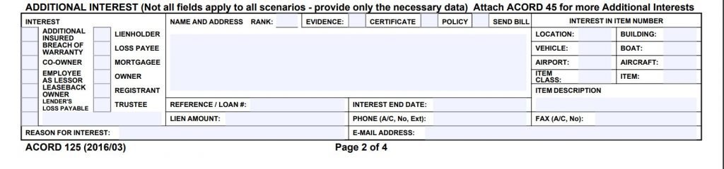 Acord 125 Additional Interest Information