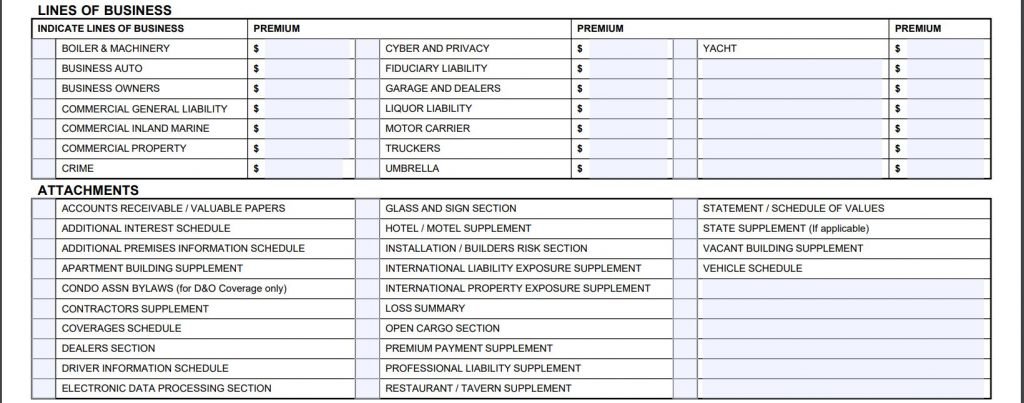 Acord 125 Lines of Business
