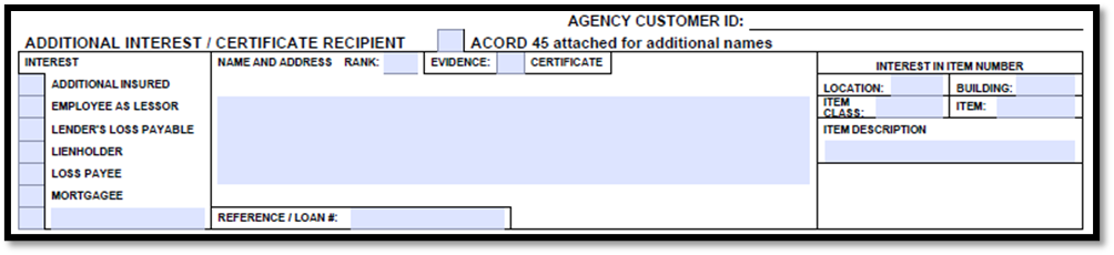 Acord 126 Additional Interest or Certificate Recipient