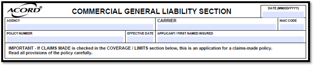 Acord 126 Agency and Insured Information