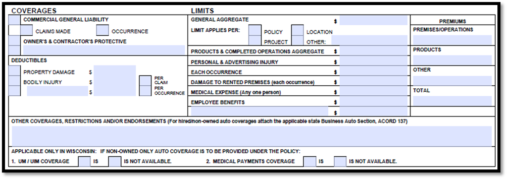 Acord 126 Coverage and Limits