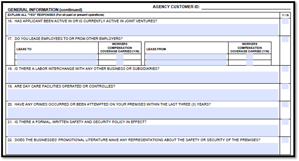 Acord 126 General Information Continued