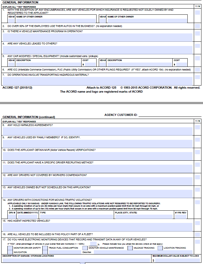 Acord 127 General Information
