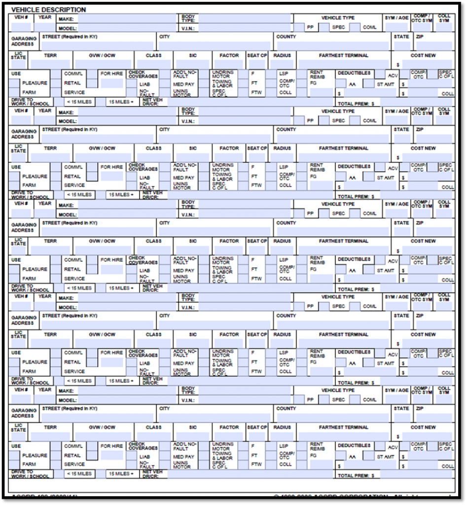 Acord 129 Vehicle Description