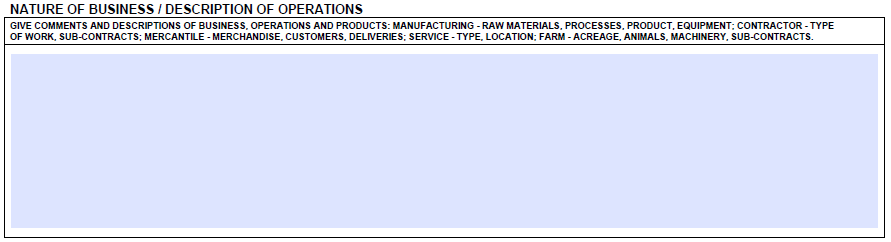Acord 130 Nature of Business