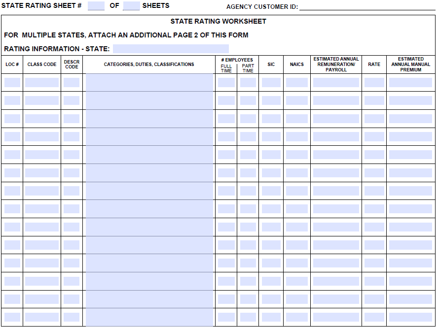 Acord 130 State Rating Sheet