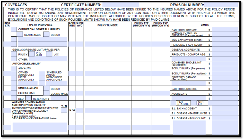 Acord 25 Coverages