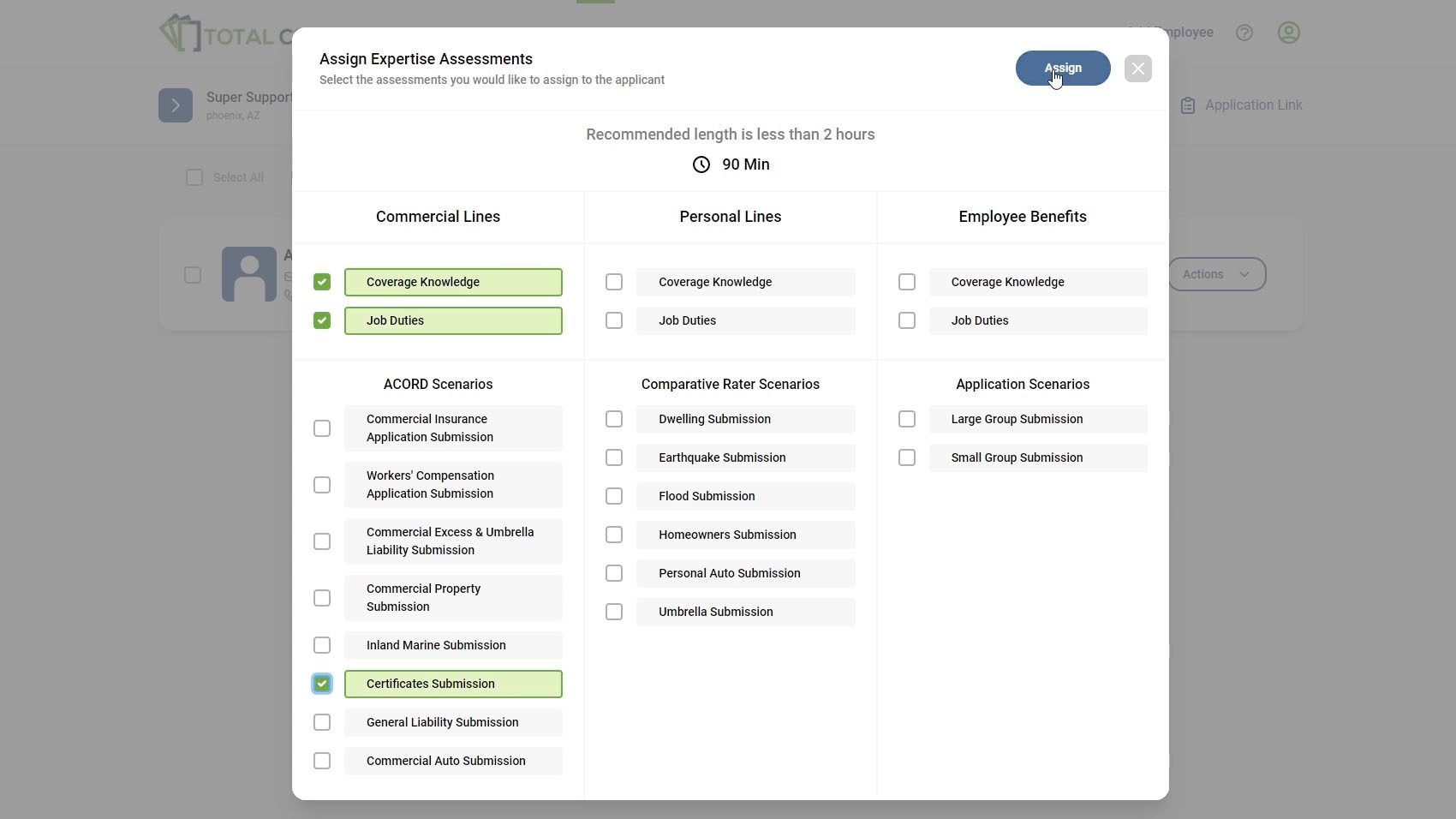 Assign Expertise Assessments in Total CSR