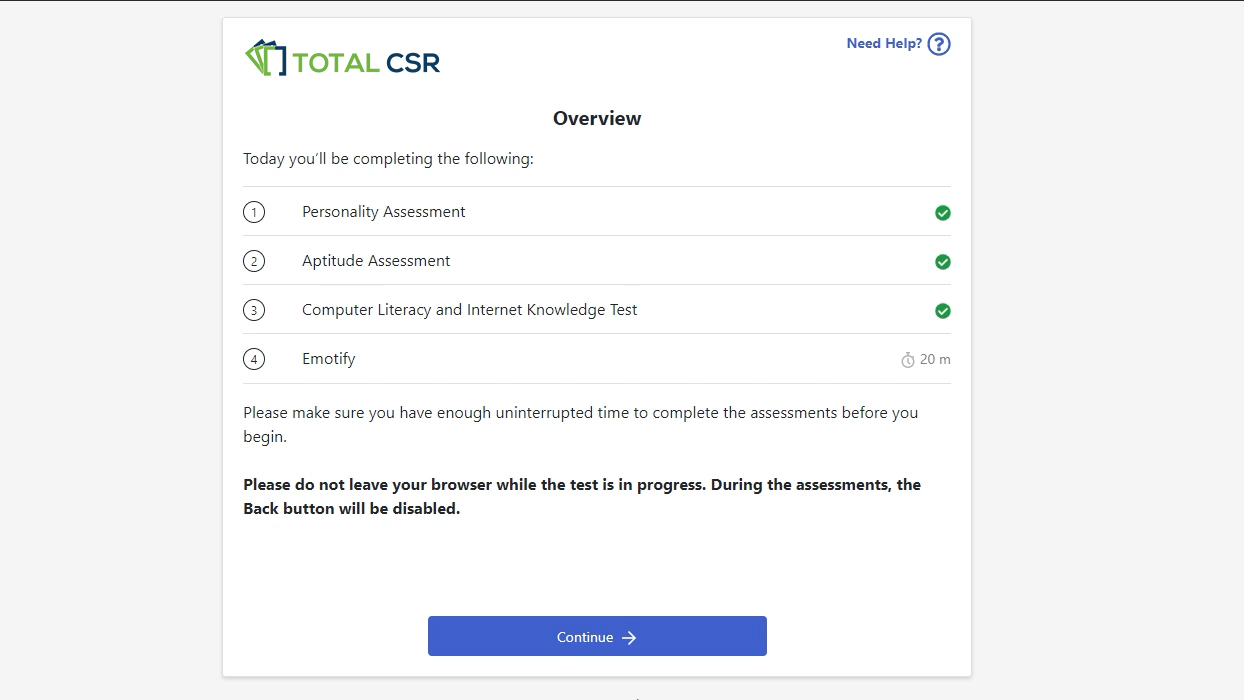 Total CSR Personality Assessments for New Hires and Employees